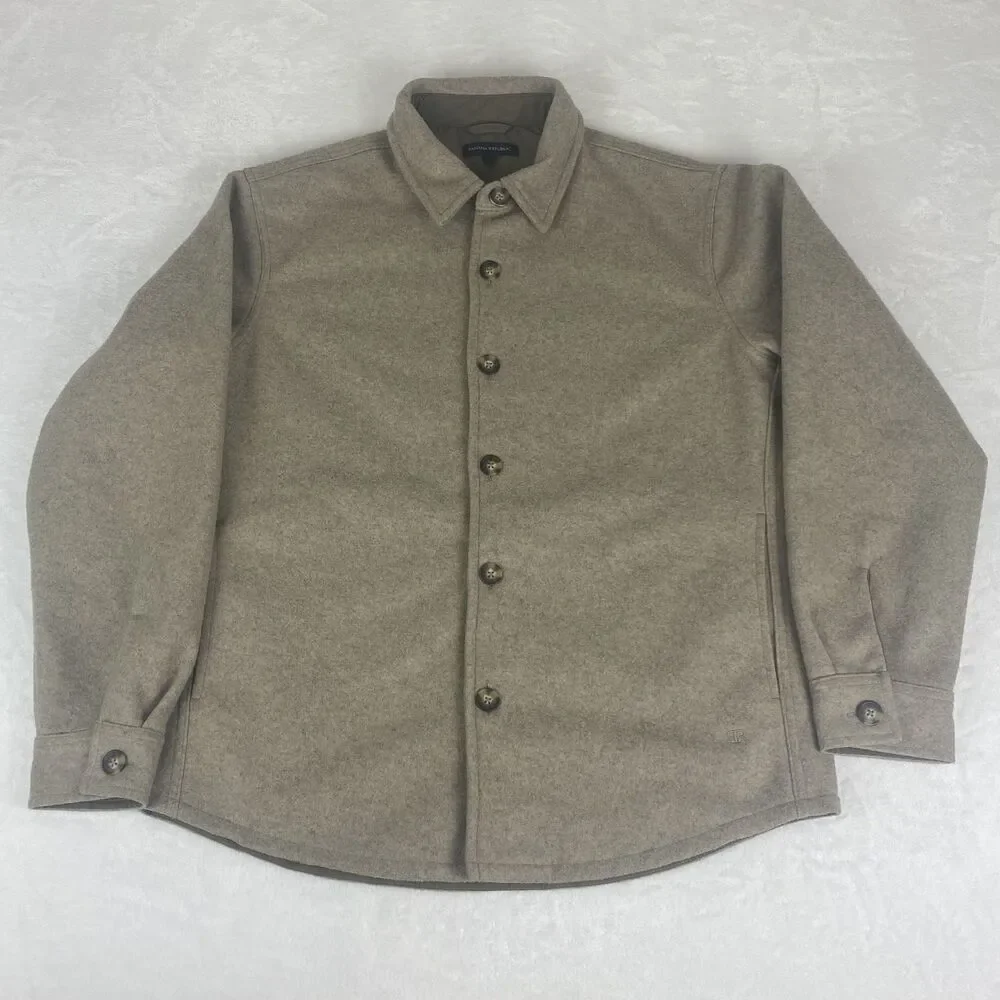 Banana Republic Bonded Shirt Jacket Shacket Mens Medium Tan Button Up Casual
